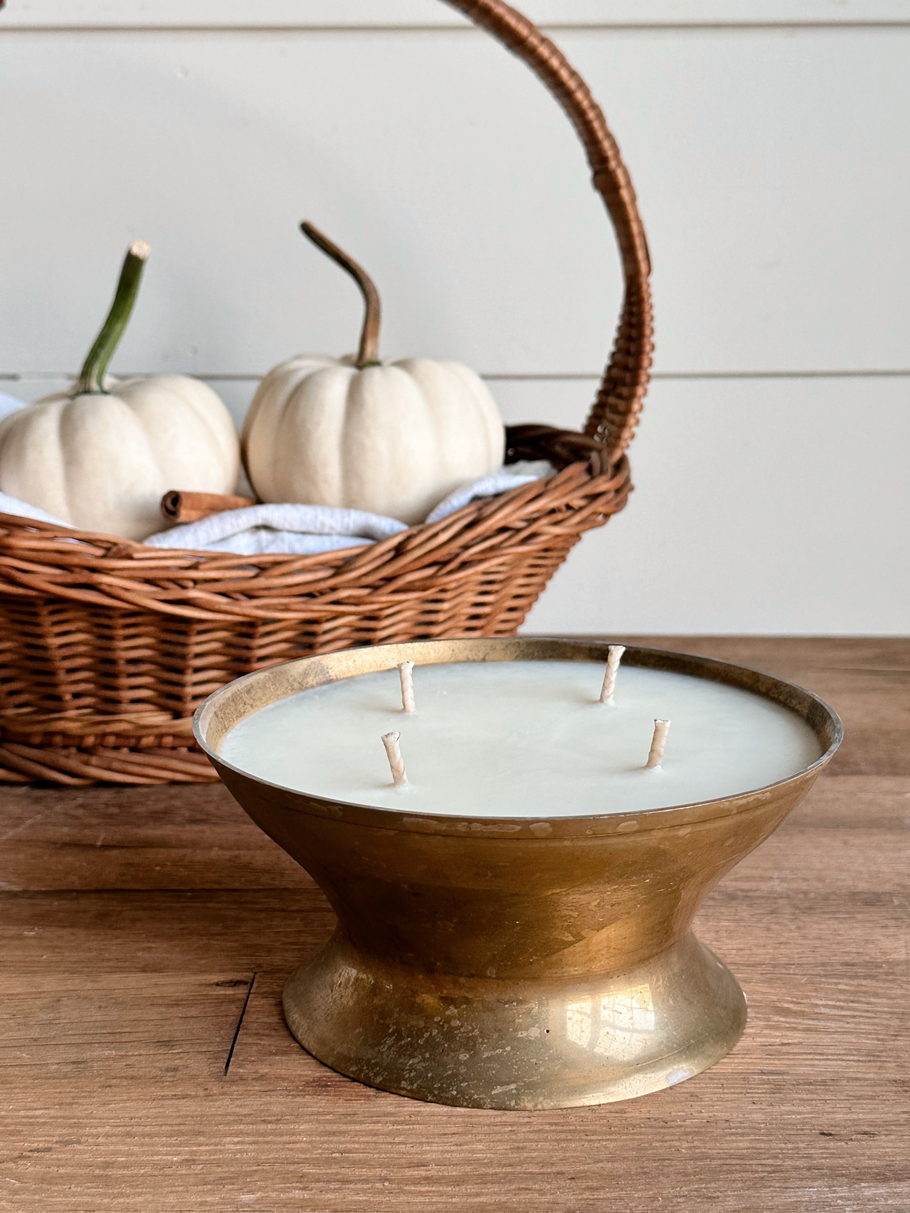 Hand Poured Pumpkin Chai Candle in a Vintage Vintage Brass Compote