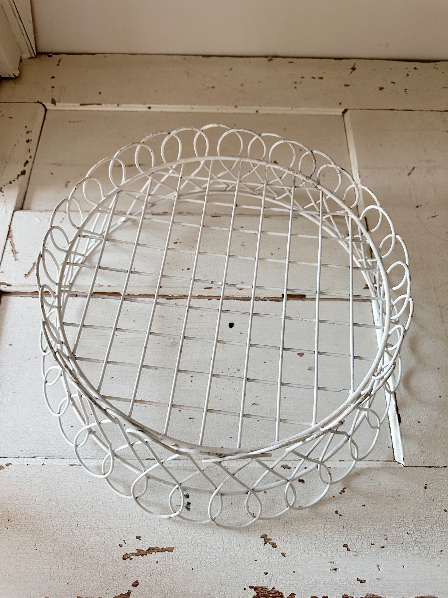 Vintage Chippy Wire Basket & Worn Terra Cotta Pots