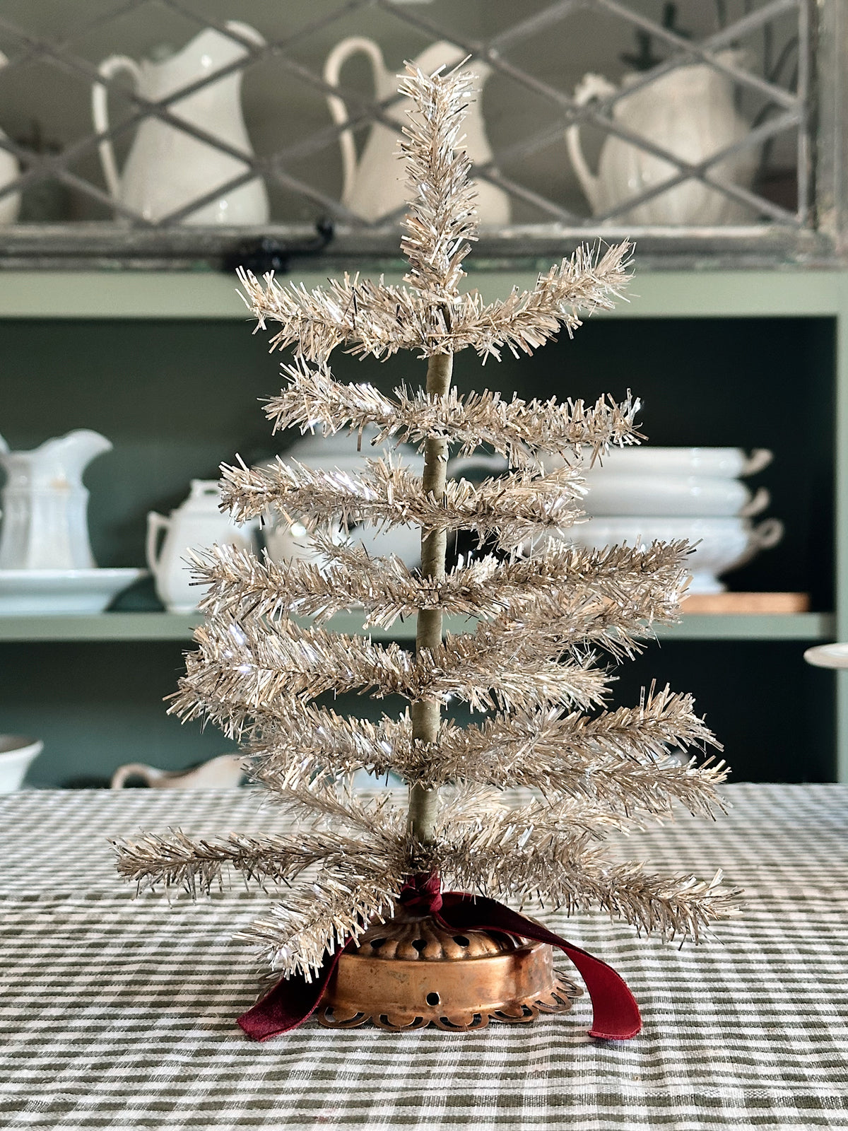 Vintage Lamp Base Tinsel Tree