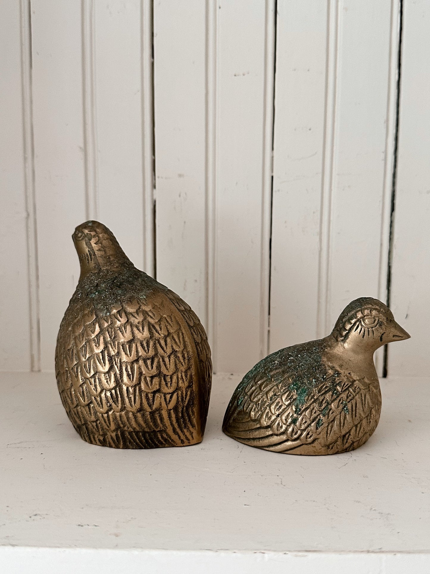 Set of Two Vintage Brass Quails