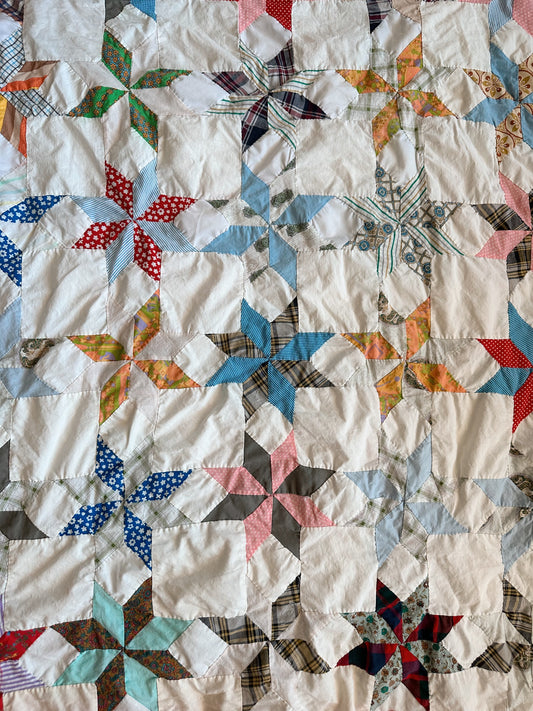 Vintage Hand Pieced 8-Point Star Quilt Top