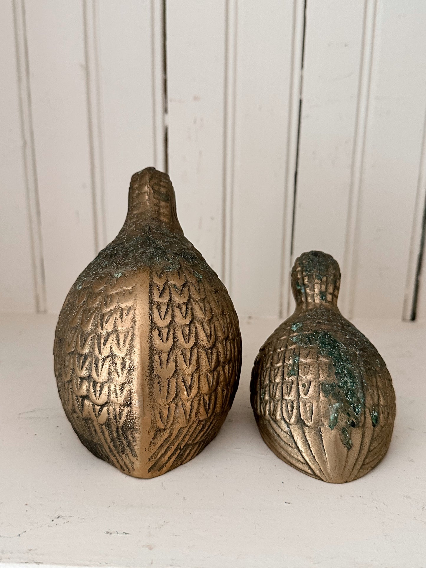 Set of Two Vintage Brass Quails