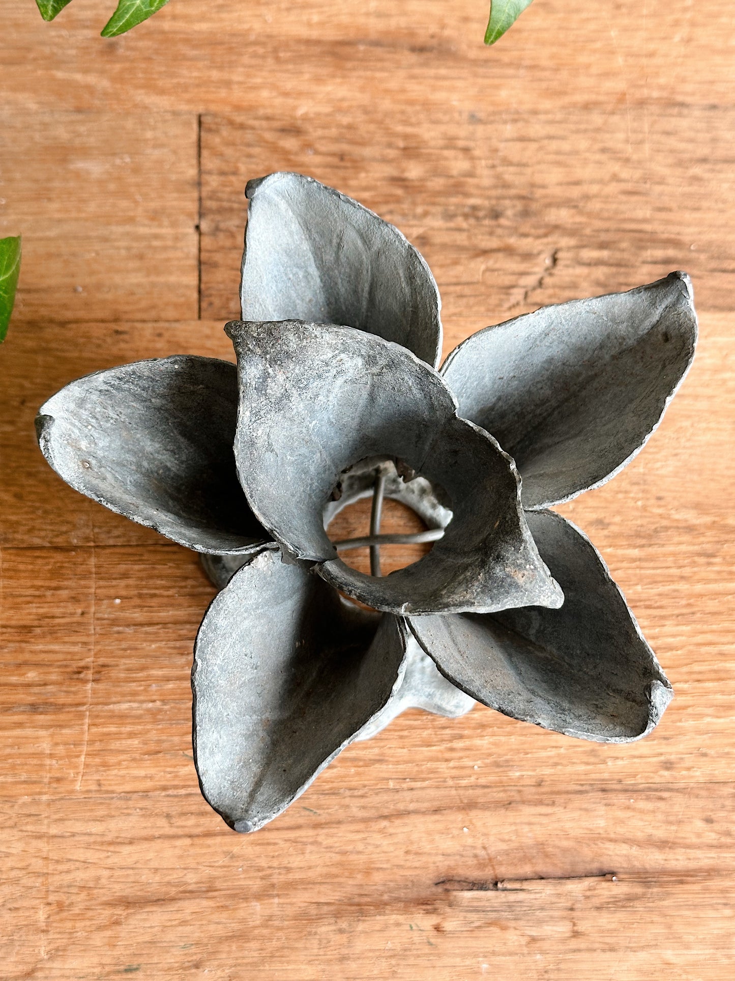 Rare Antique Lead Flower Shaped Flower Frog