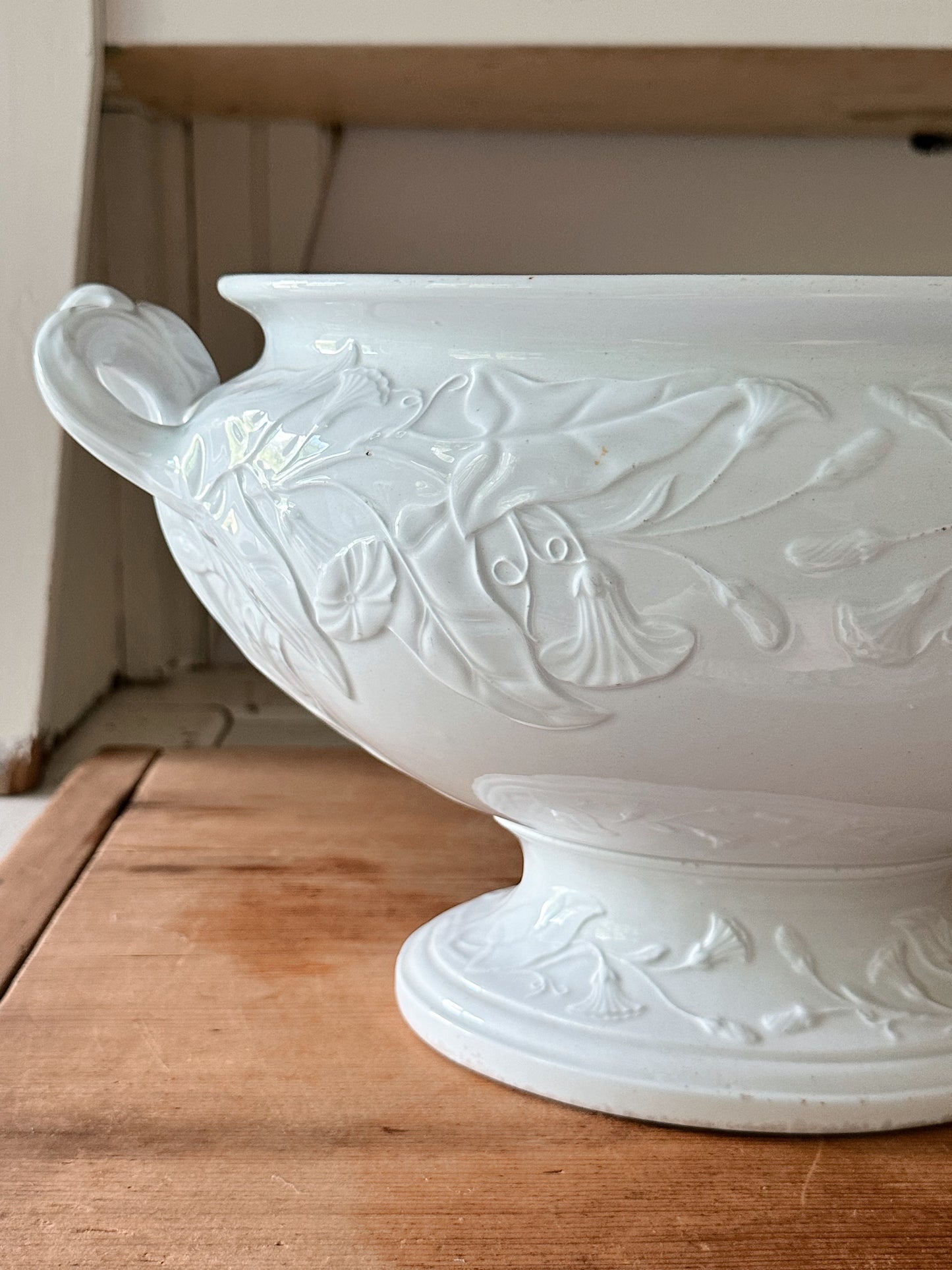 Large 1860s Antique Elsmore & Forster Three Piece Ironstone Tureen, Morning Glory Pattern