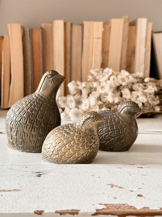 Trio of Vintage Brass Quails