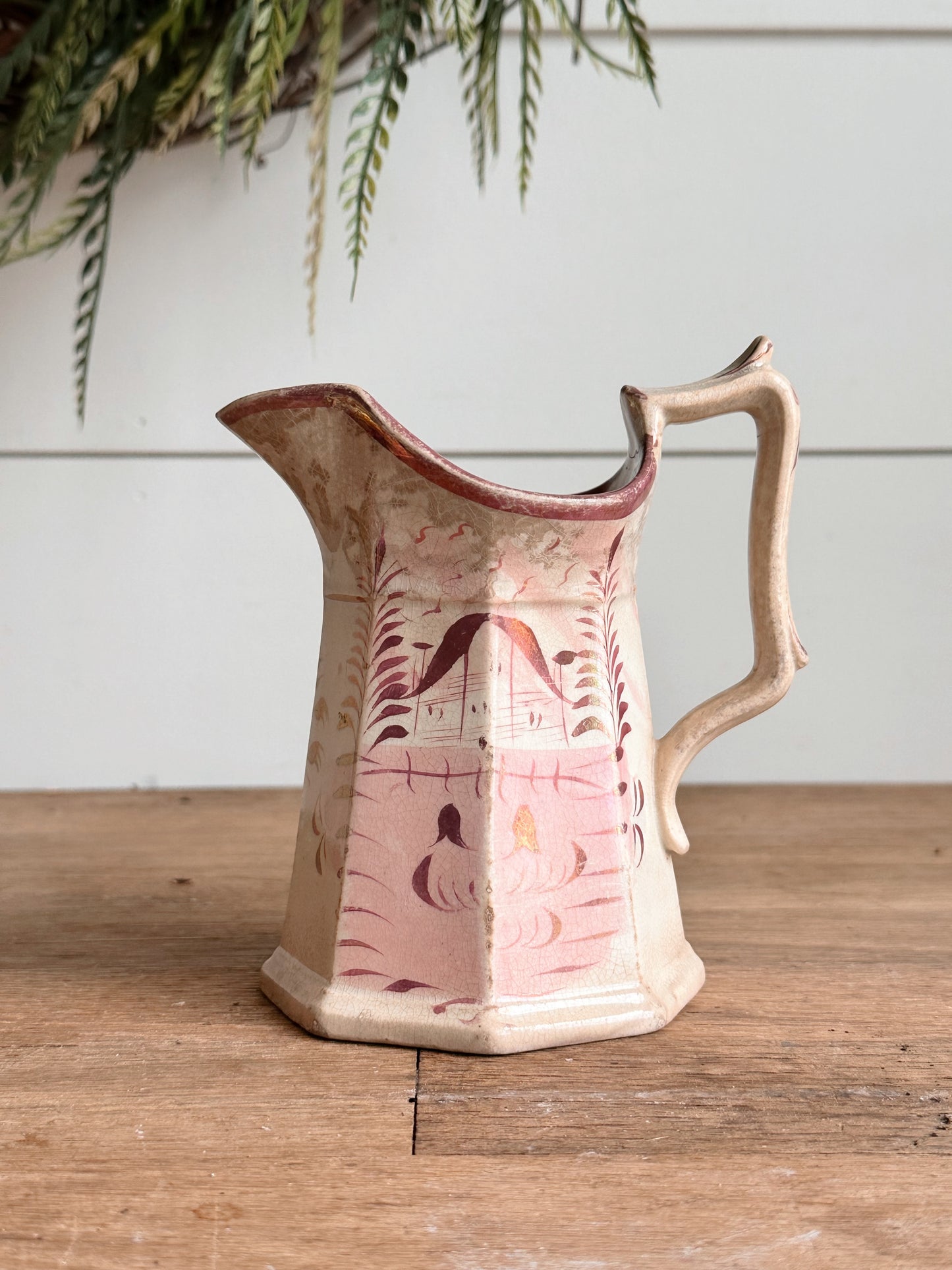Petite Antique 1800s Sunderland Pink Lusterware Pitcher