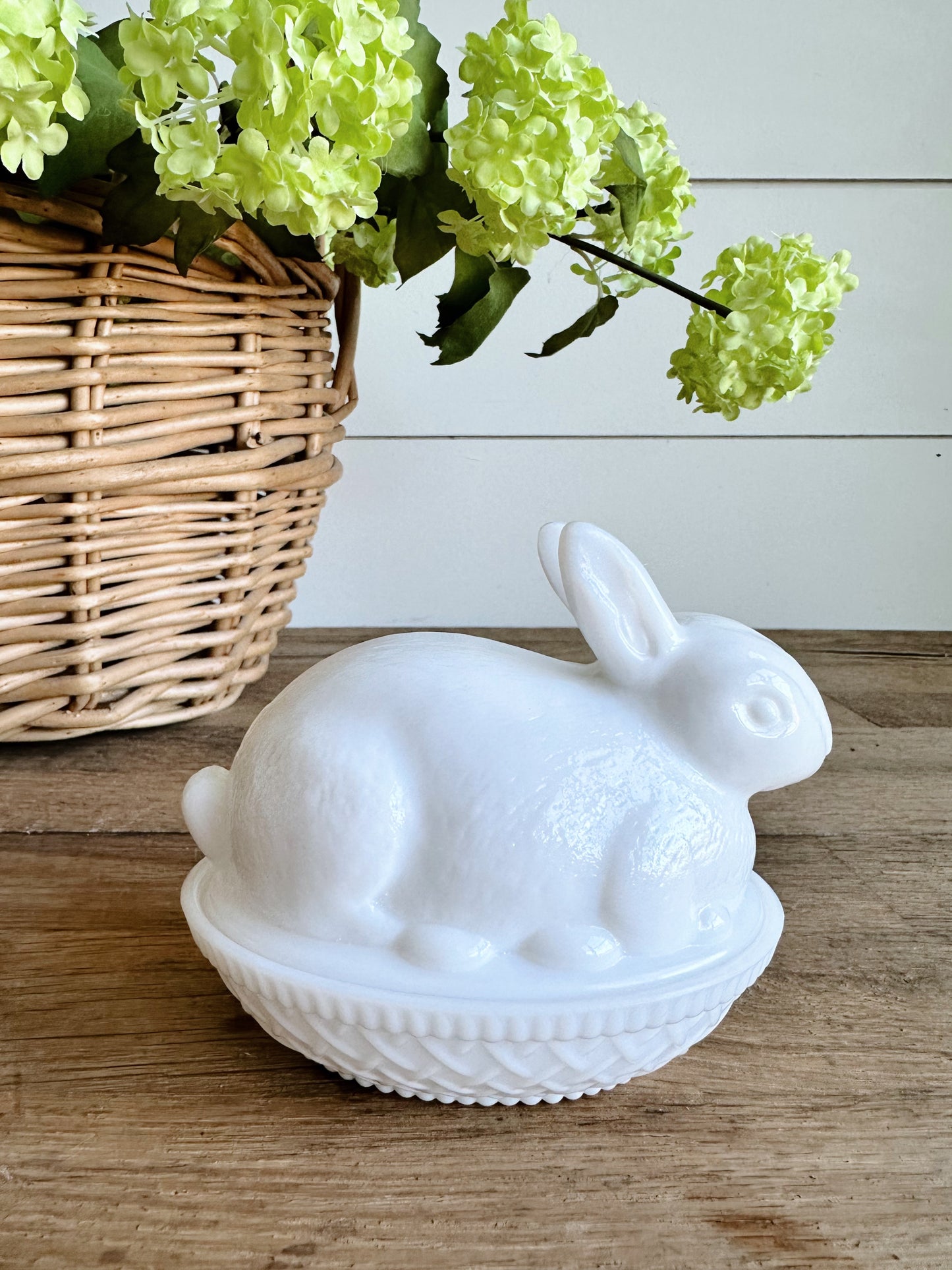 Vintage Milkglass Bunny on a Basket