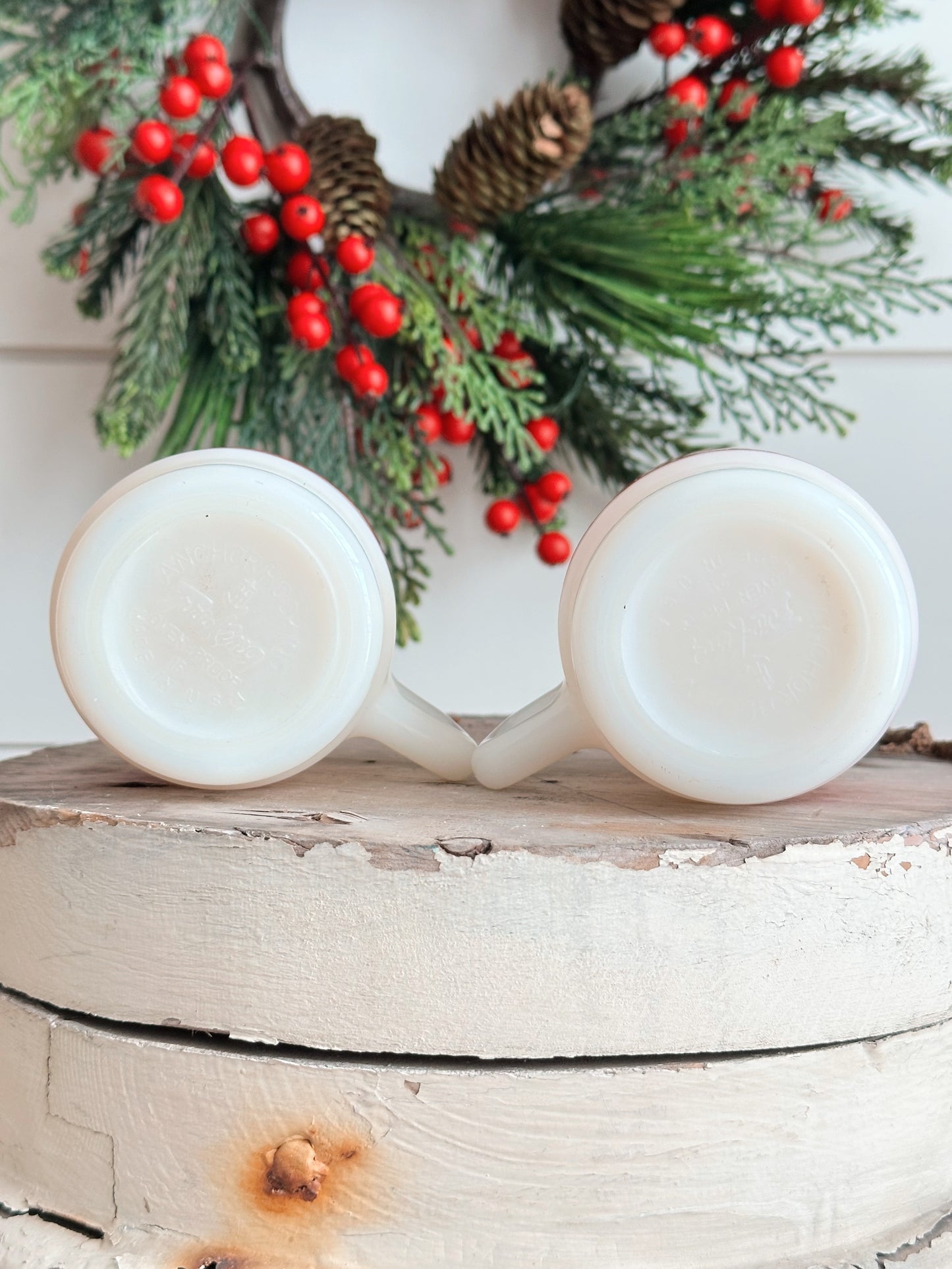 Pair of Polka Dot & Lace Fire King Mugs