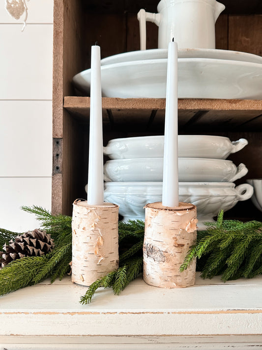 Pair of Handmade Birch Limb Candle Holders