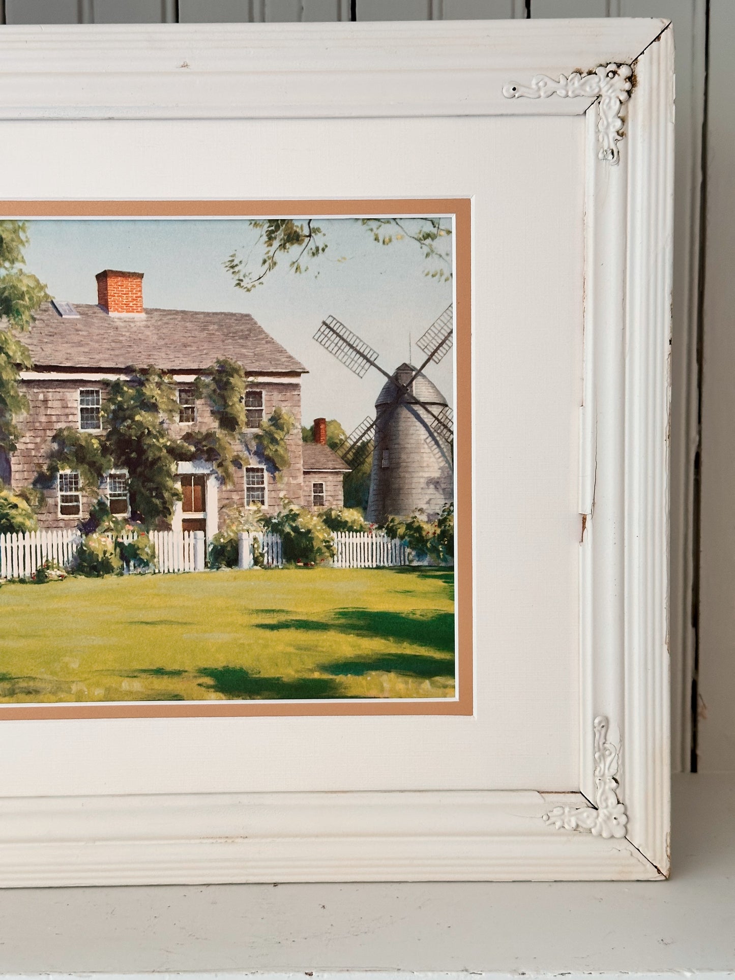 Vintage Framed Print, Cottage & Windmill