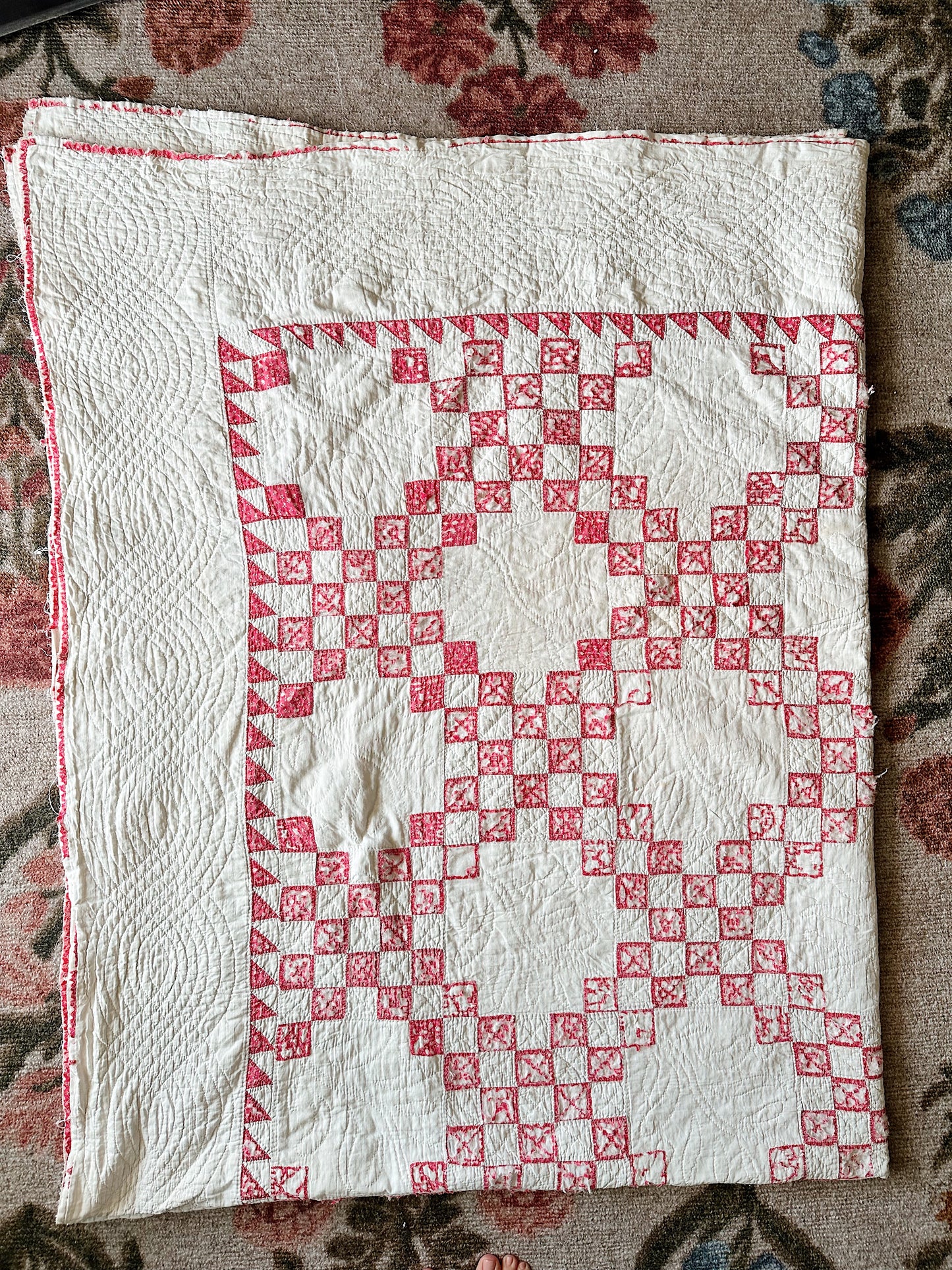 Vintage Hand Stitched Irish Chain Cutter Quilt