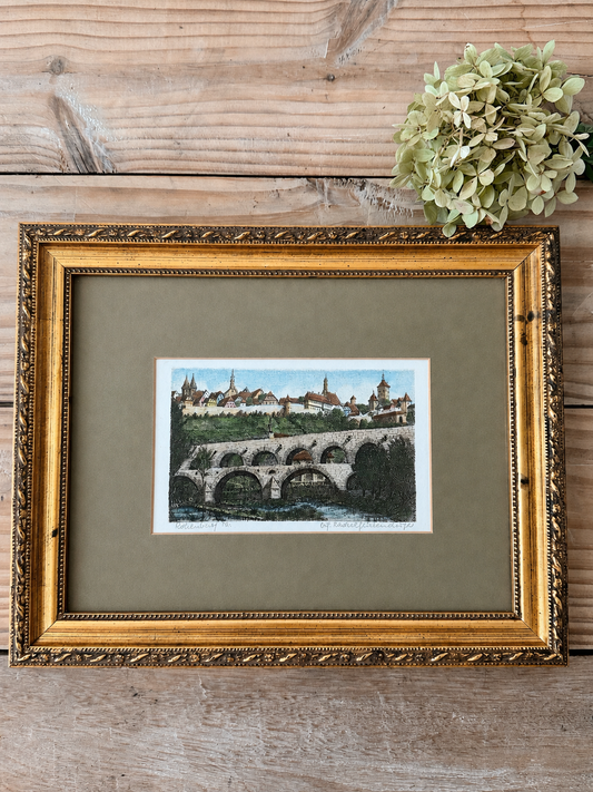 Vintage Signed Etching, Rothenburg on The Taube River