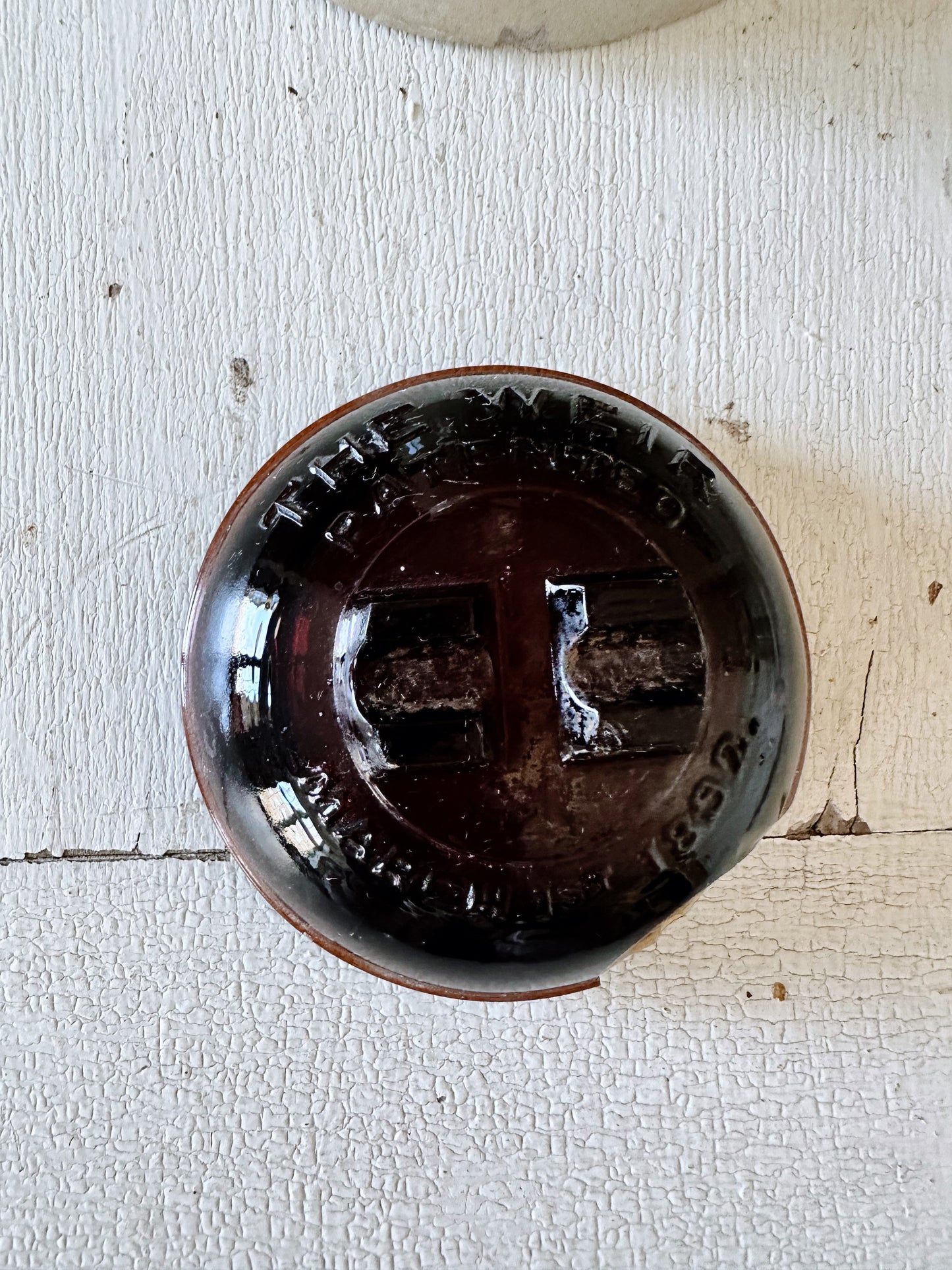 Antique Canning Crock with Amber Glass Lid