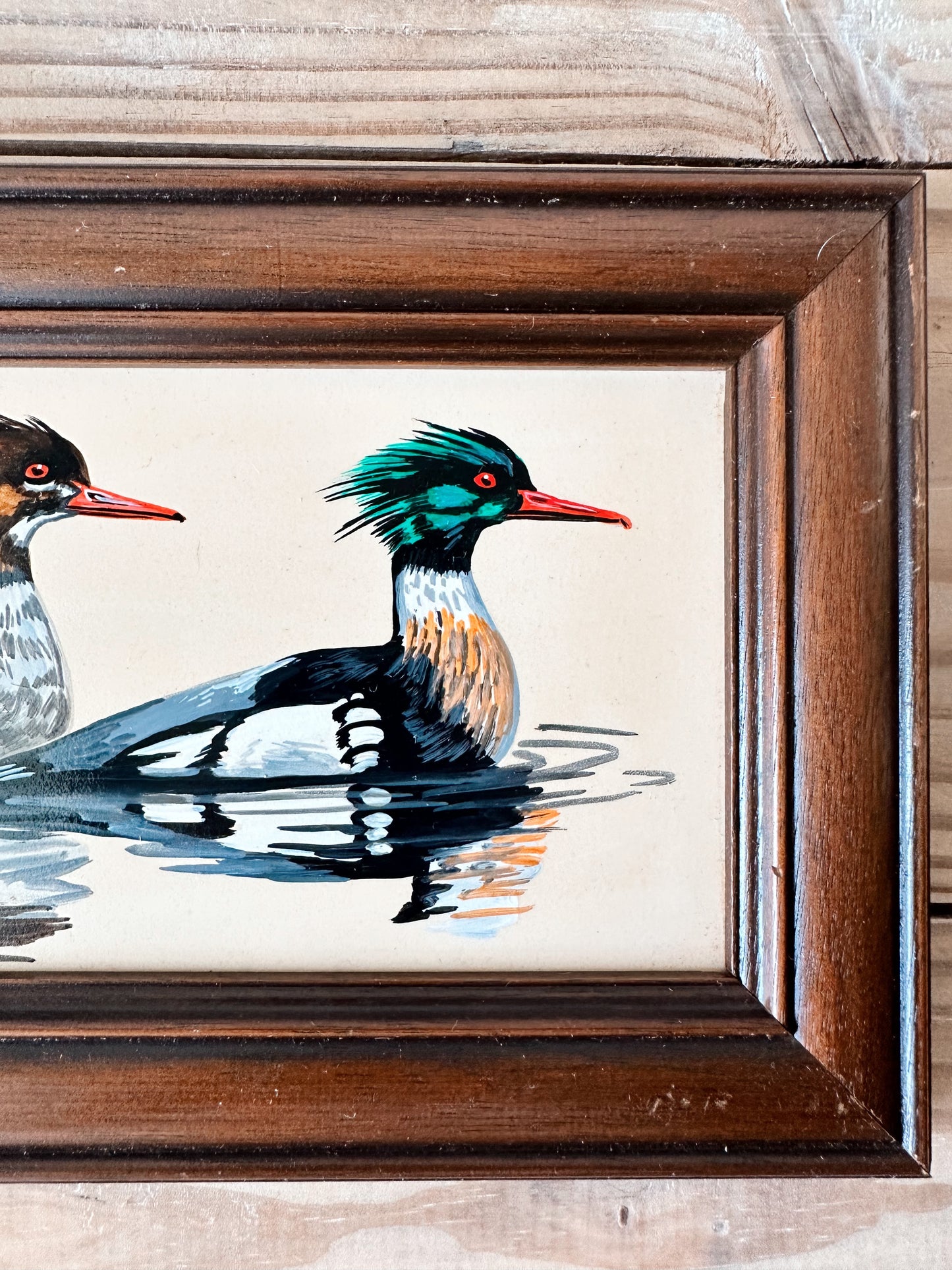 Vintage Hand Painted Red Breasted Mergansers Tile, H&R Johnson Tiles, England