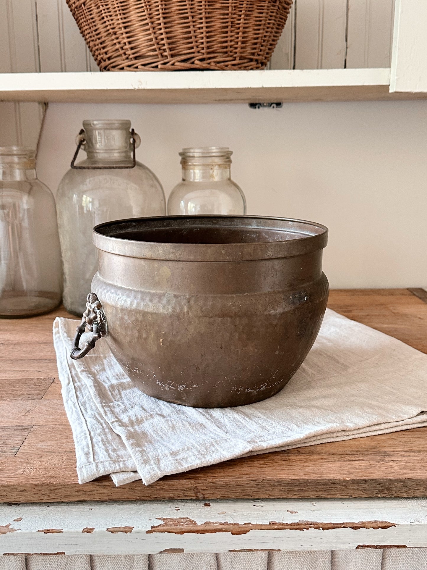 Vintage Hammered Copper Lionhead Planter