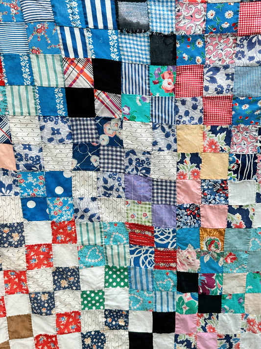 Vintage 1930s–40s Postage Stamp Scrap Quilt Top