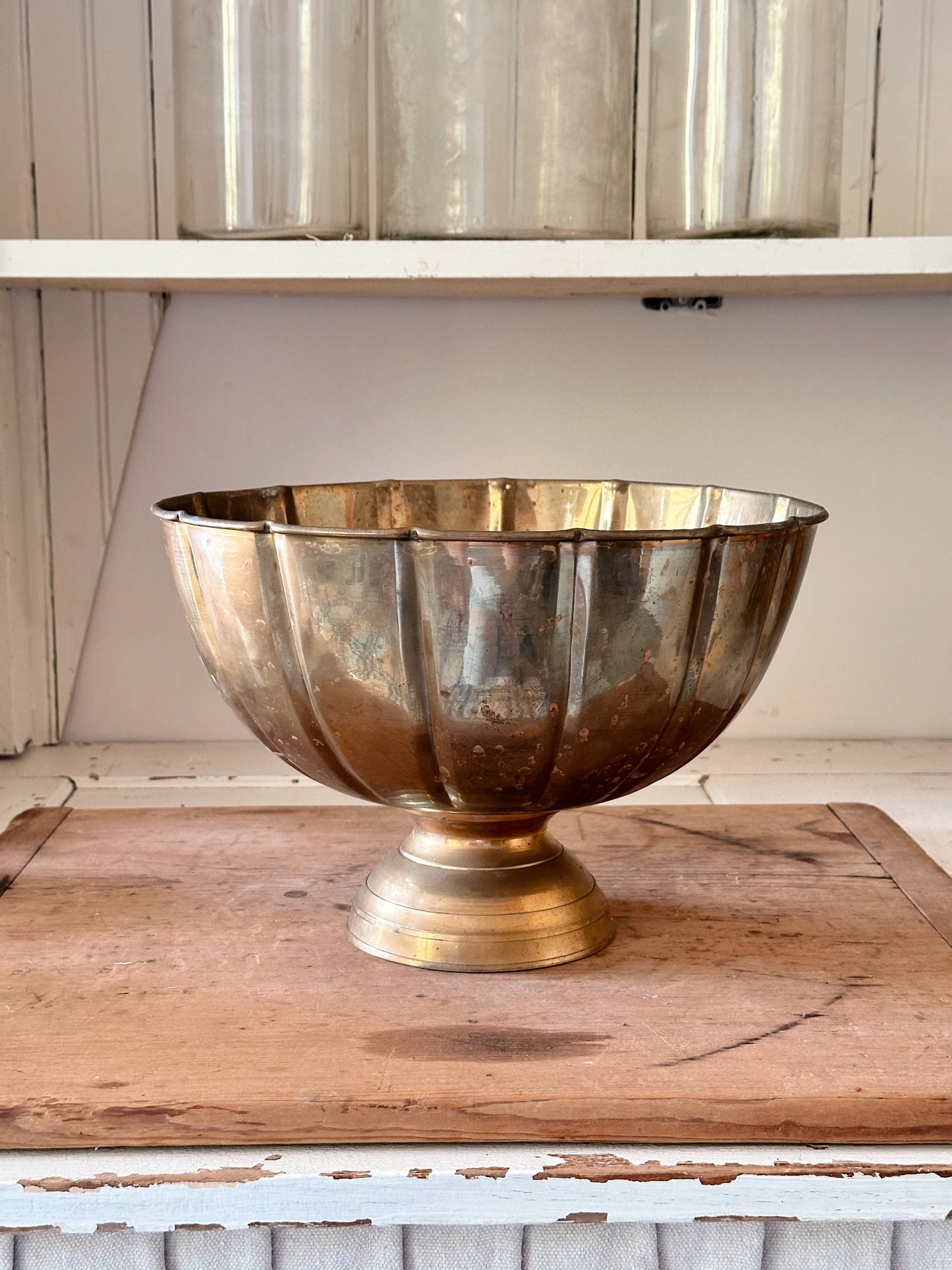 Large Vintage Brass Footed Bowl