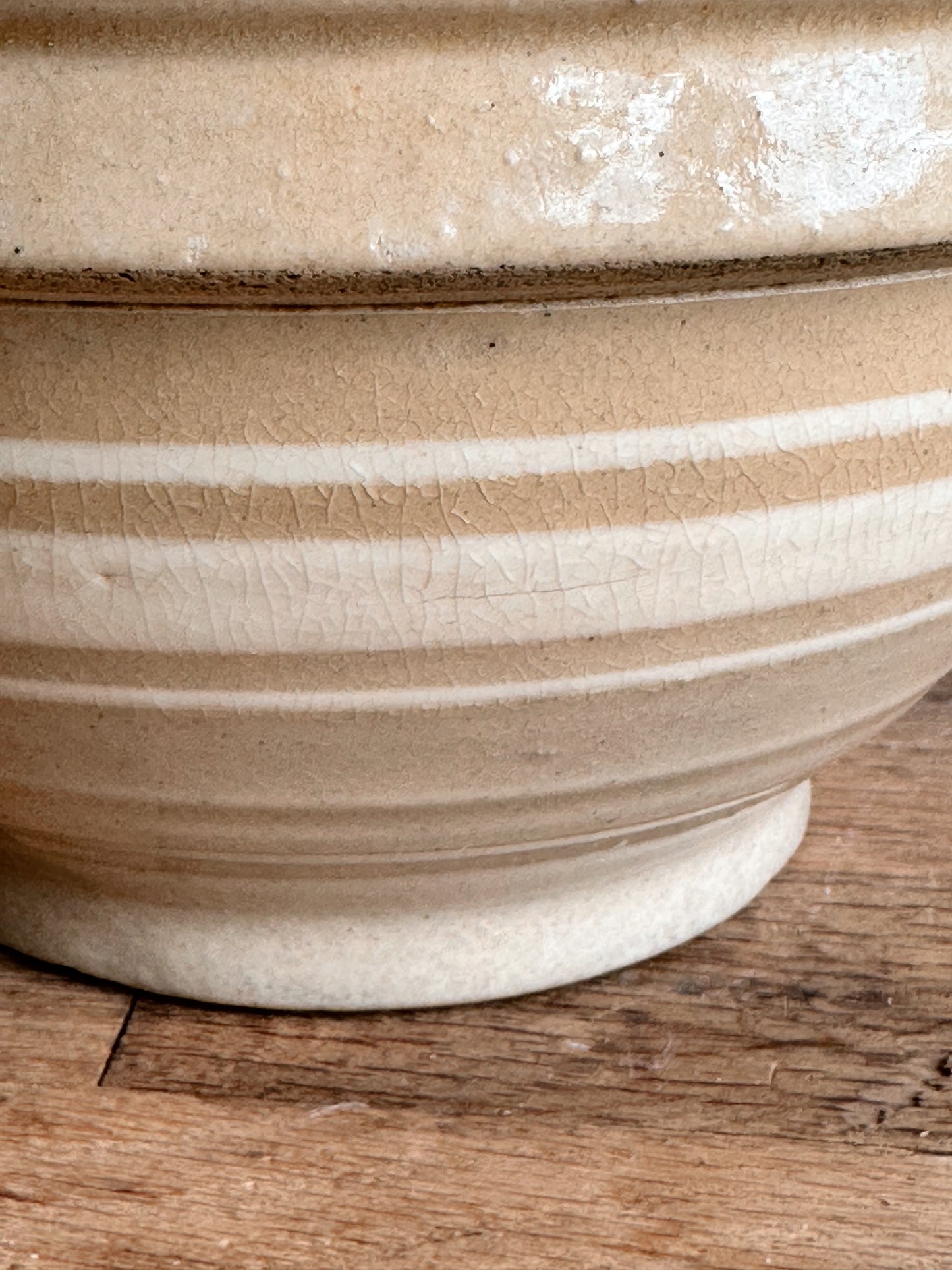 Vintage Stoneware Bowl with Three White Stripes
