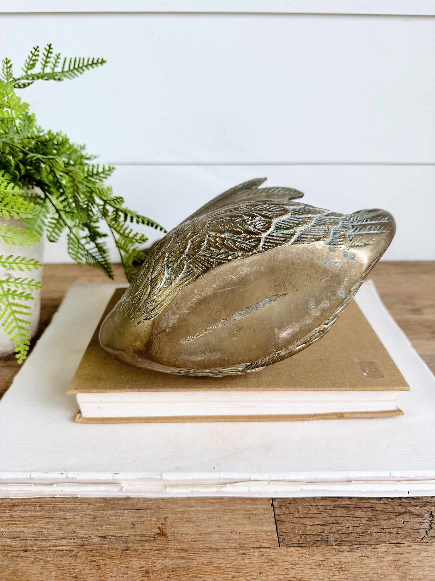 Large Vintage Brass Swan Planter