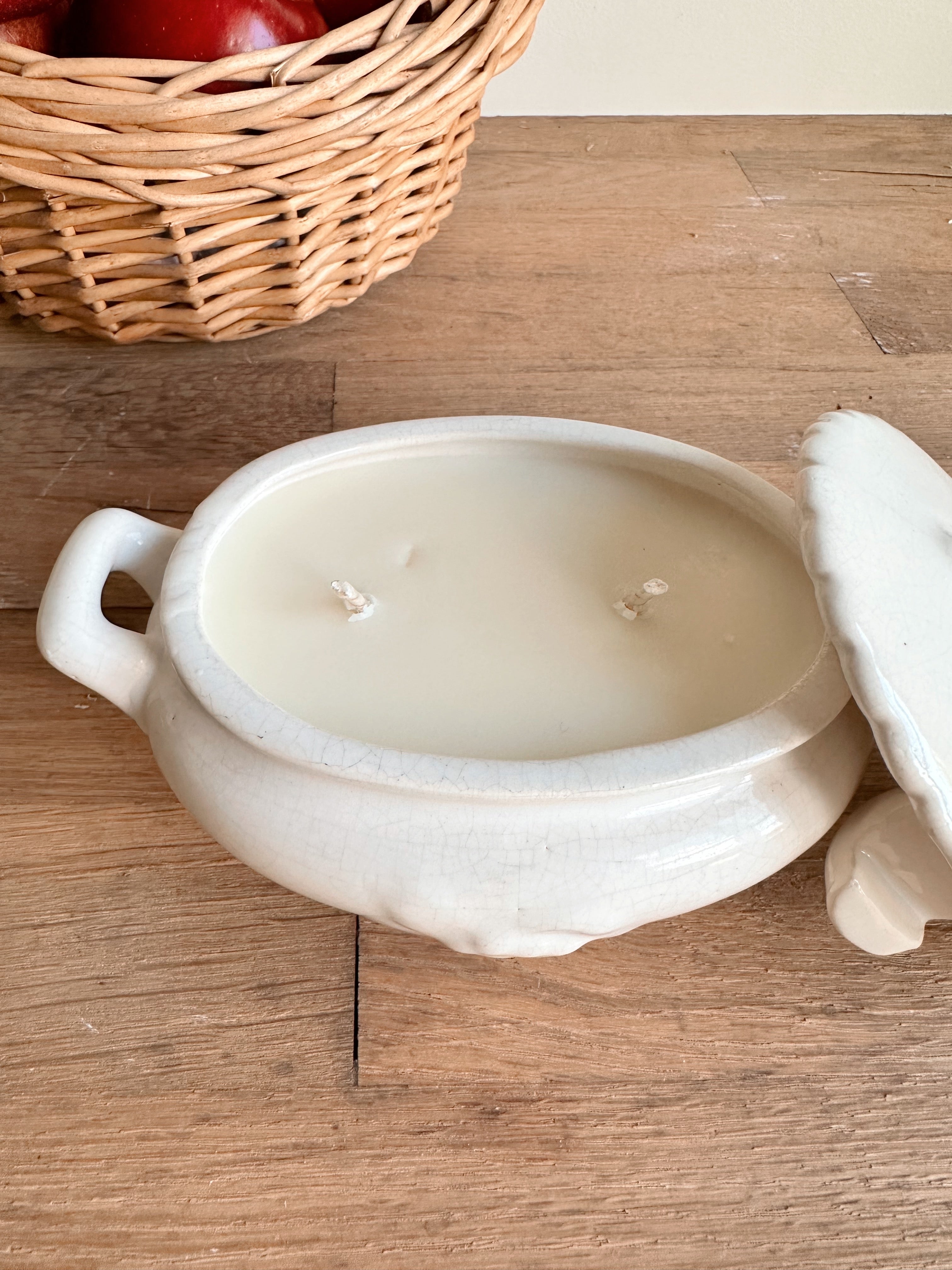 Hand Poured Apple Orchard Candle in a Vintage Stoneware Covered Dish