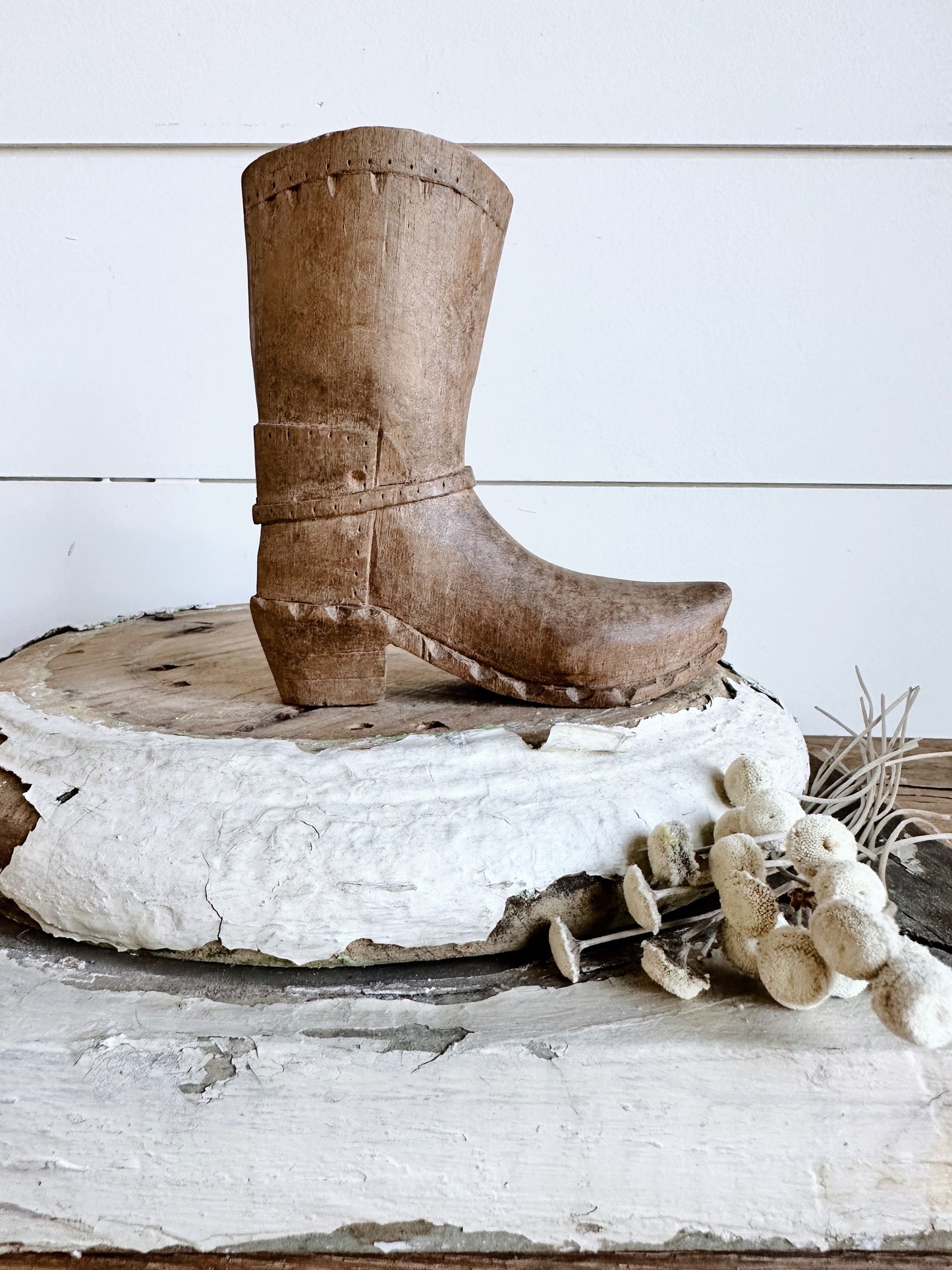 Hand Carved Wood Cowboy Boot