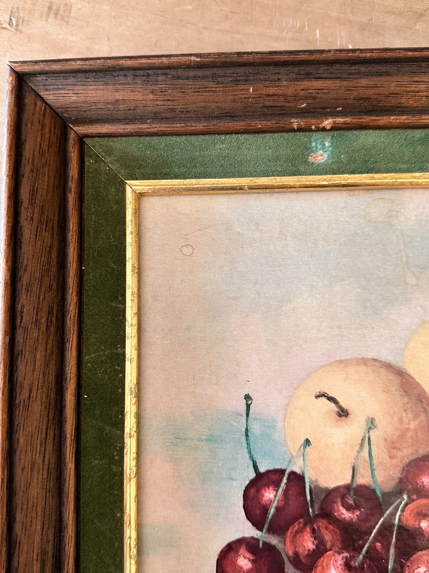 Vintage Framed Fruit Print (Apples & Cherries)