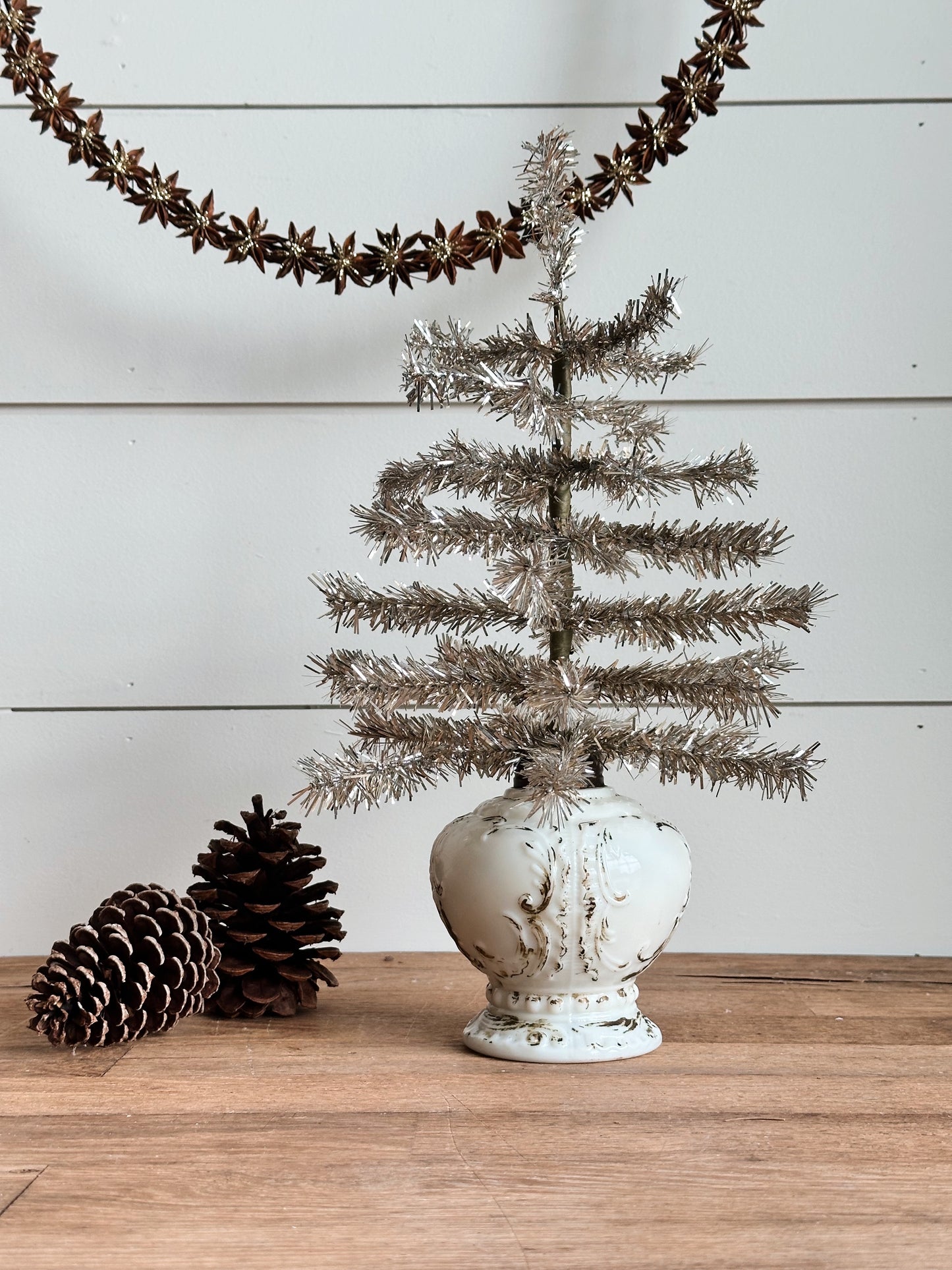 Vintage Oil Lamp Tinsel Tree