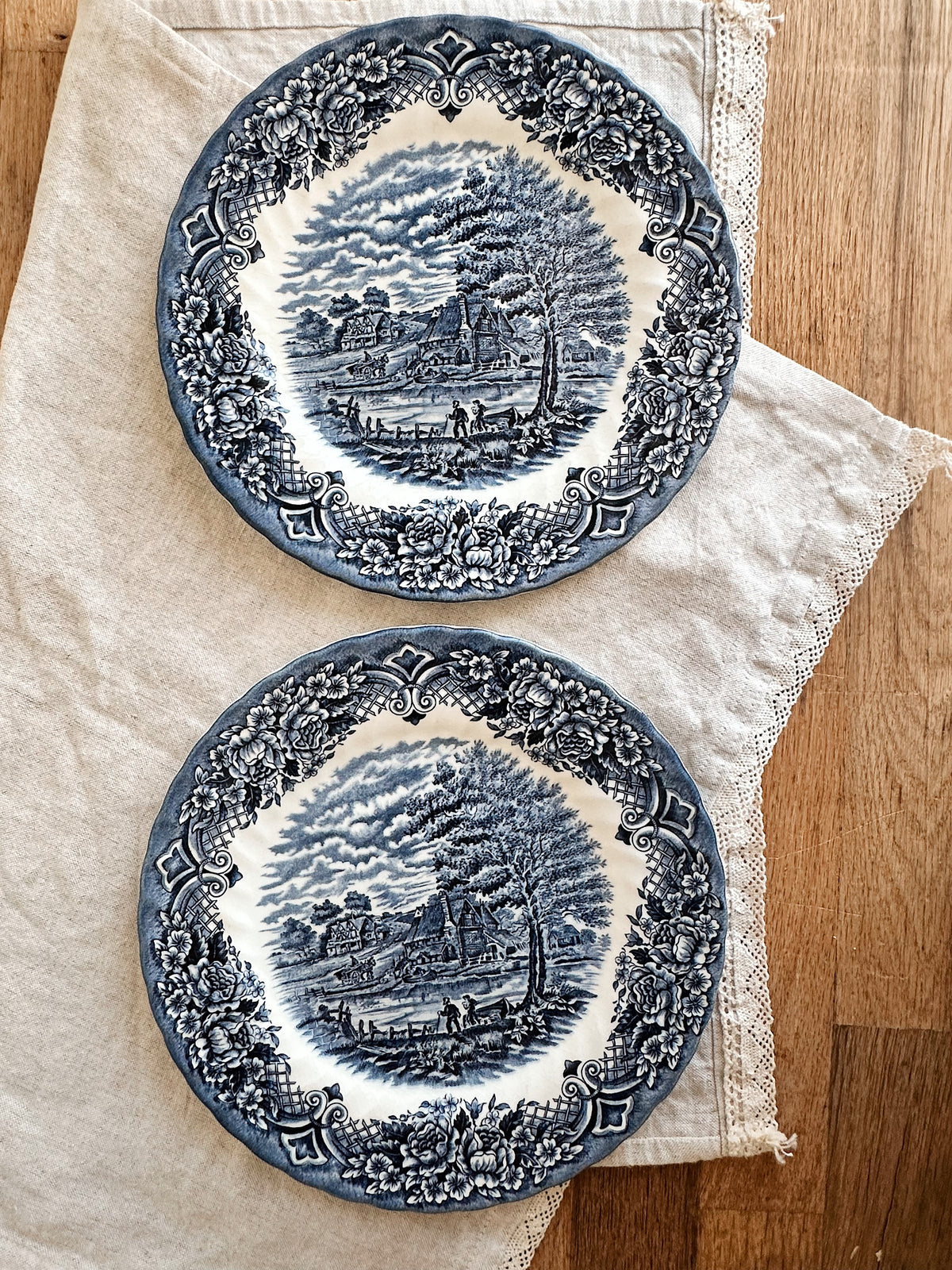 Pair of Vintage Royal Staffordshire Blue & White Transferware Dinner Plates