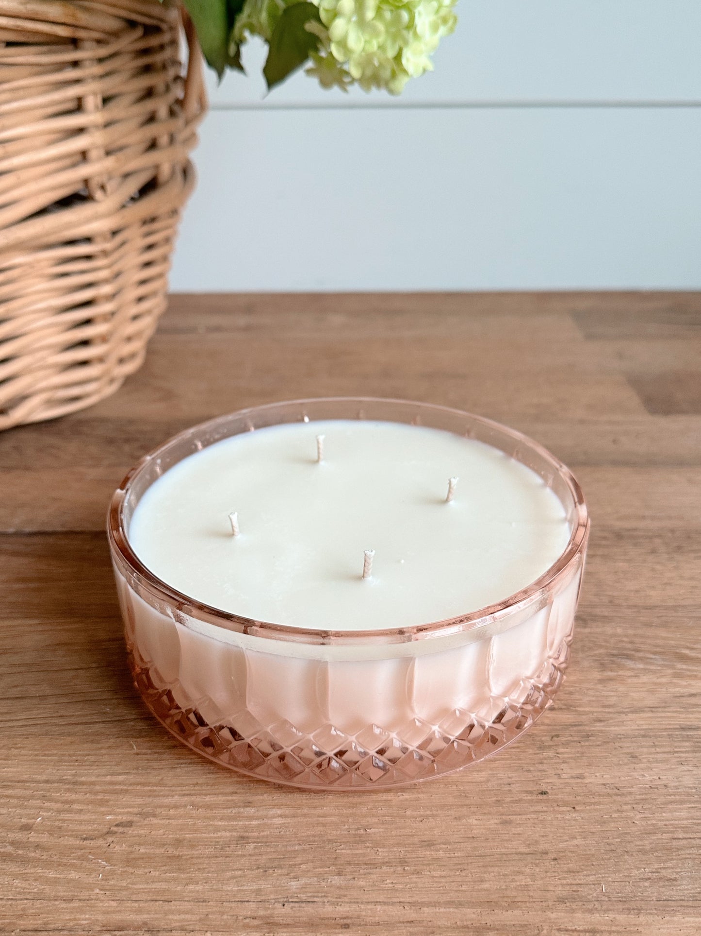 Hand Poured Lemon Blueberry Bread in a Vintage Pink & Checkerboard Pattern Glass Candy Dish