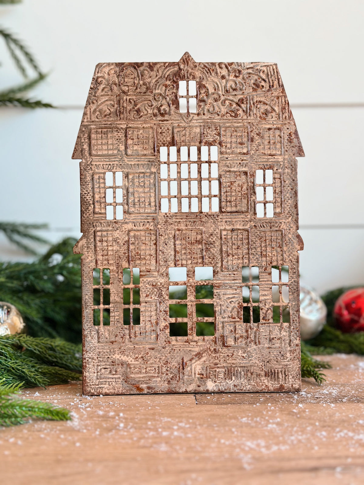 Embossed Tin House Candle Holders