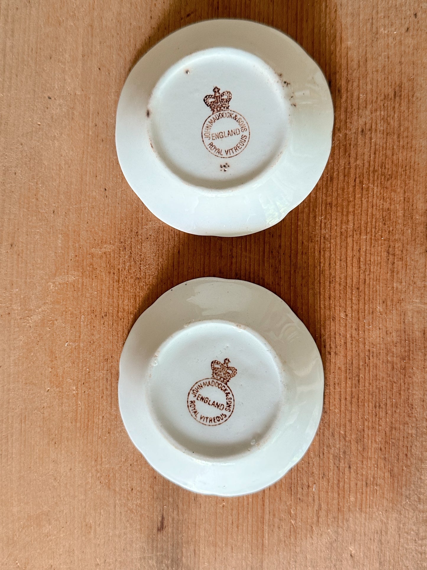 Set of Two Antique John Maddock & Sons Ironstone Butter Pats