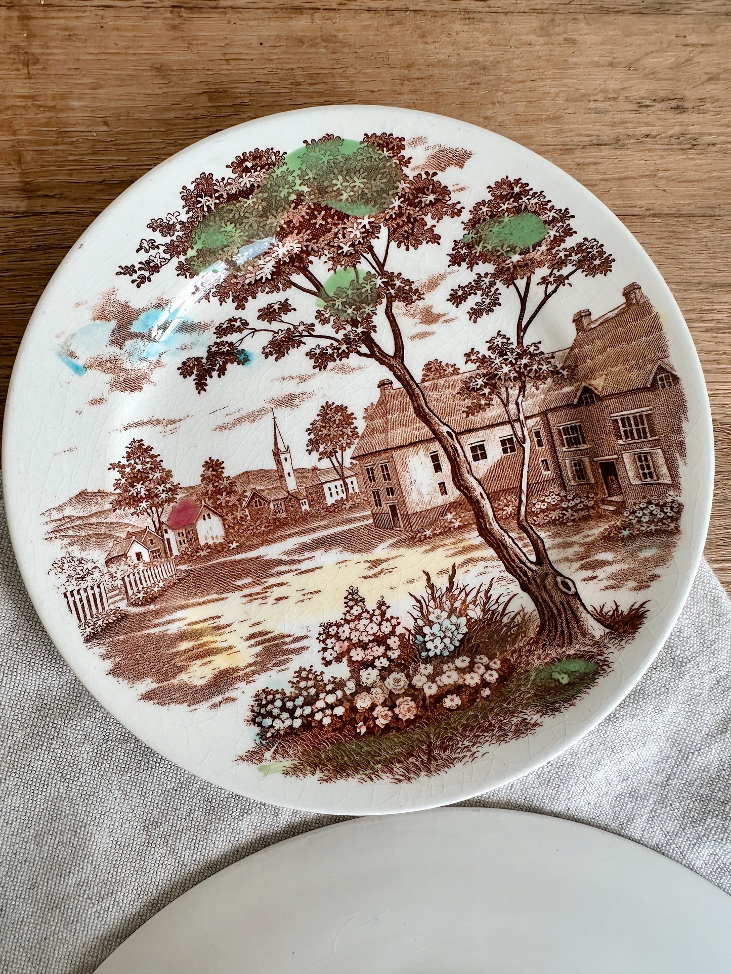 Pair of English Village Transferware Plates, Japan