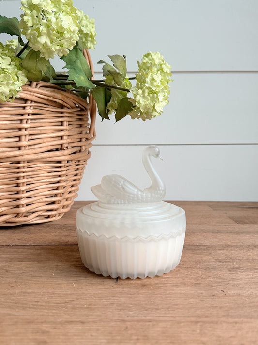 Hand Poured Peach Marmalade in a Glass Swan Powder Jar