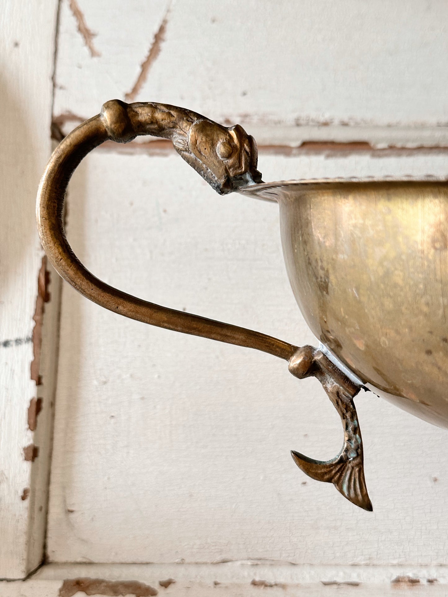 Beautiful Vintage Brass Koi Handle Pedestal Bowl