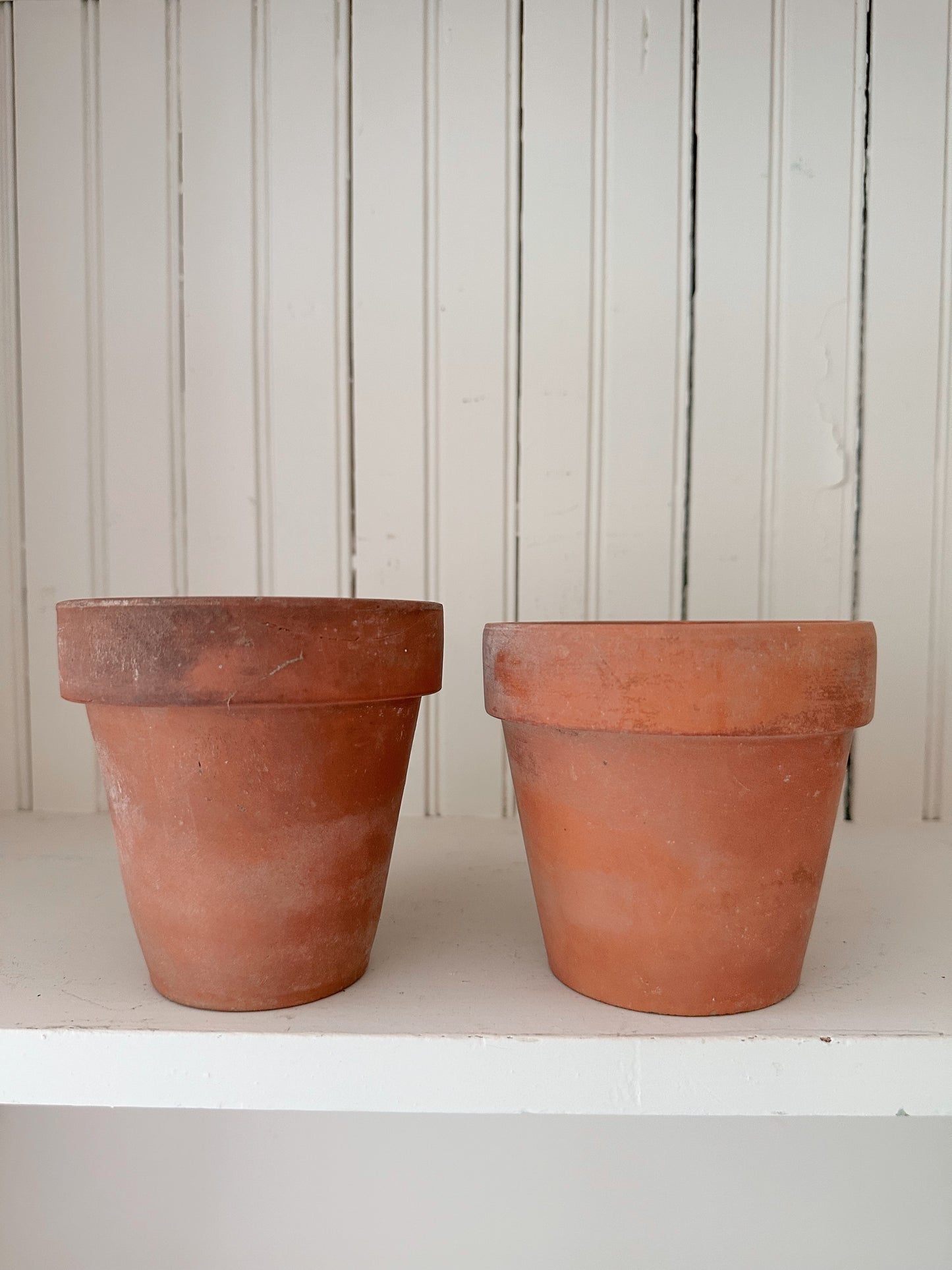 Vintage Chippy Wire Basket & Worn Terra Cotta Pots