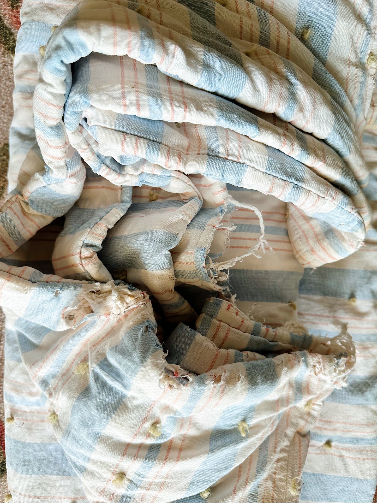 Hand Tied Vintage Cotton Ticking Comforter