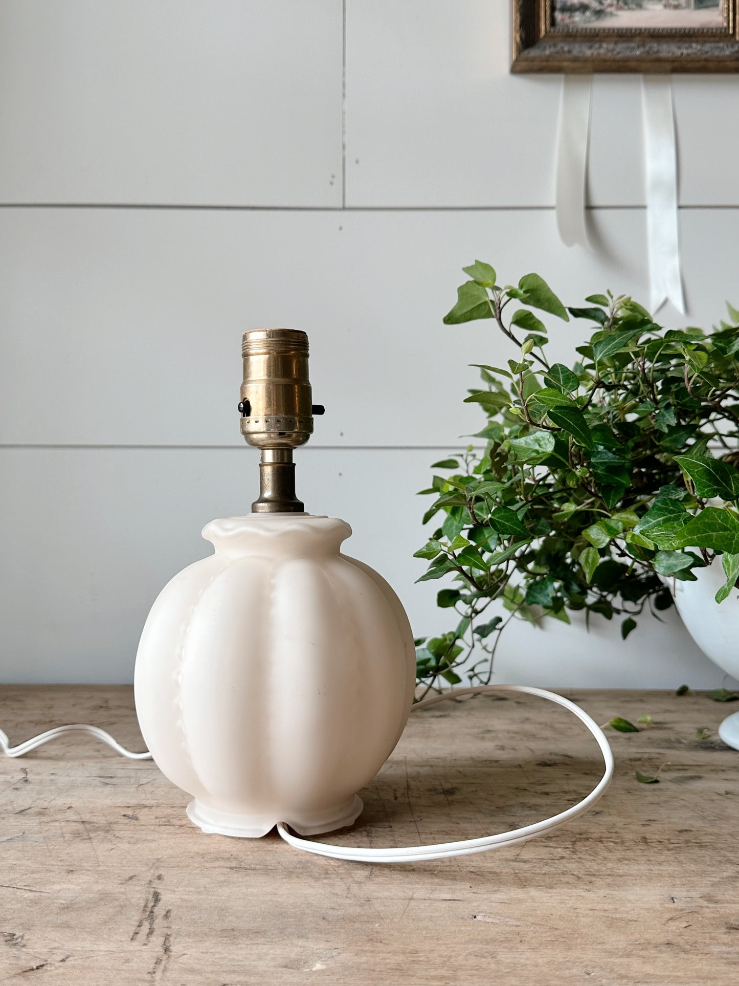 Vintage Glass Lamp with Hand Painted Bow Details