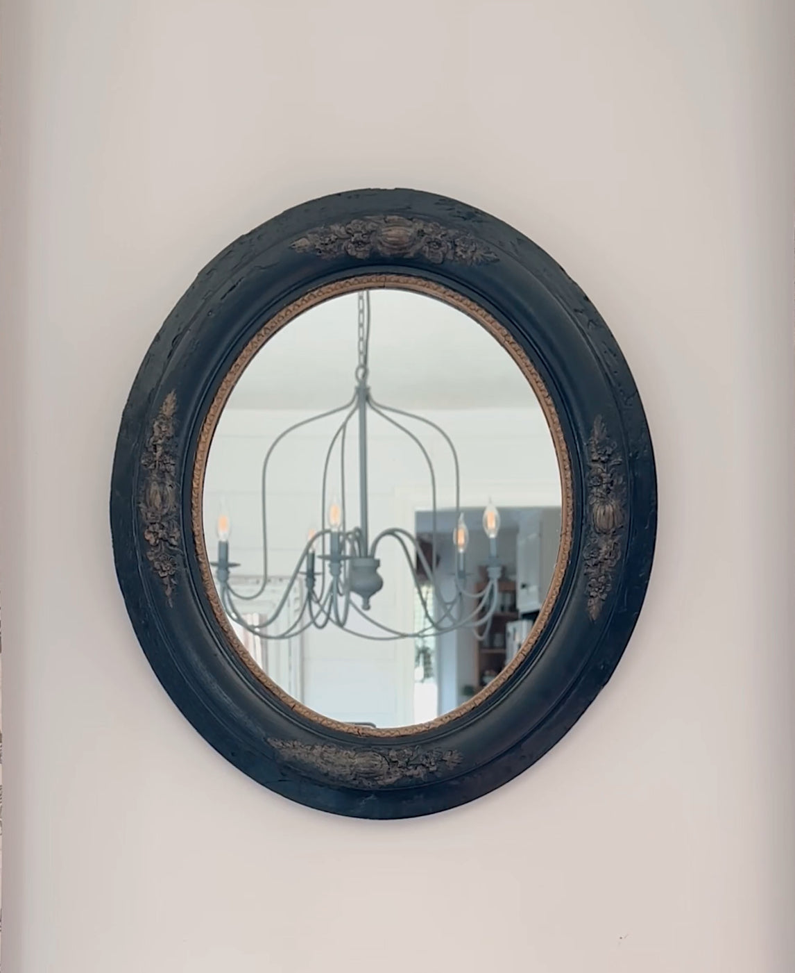 Vintage Wood  Oval Mirror