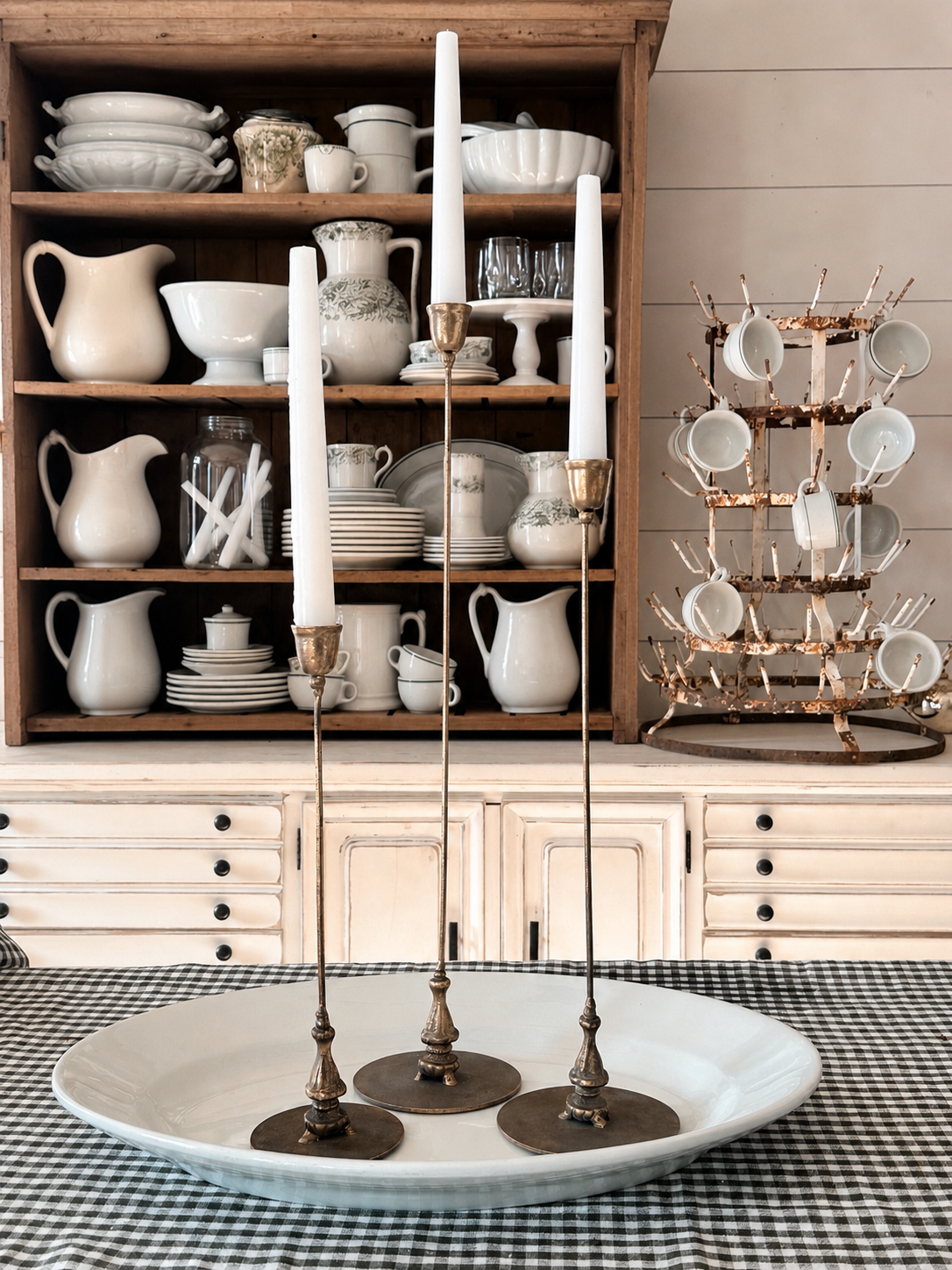 Slender Antique Gold Candle Holders