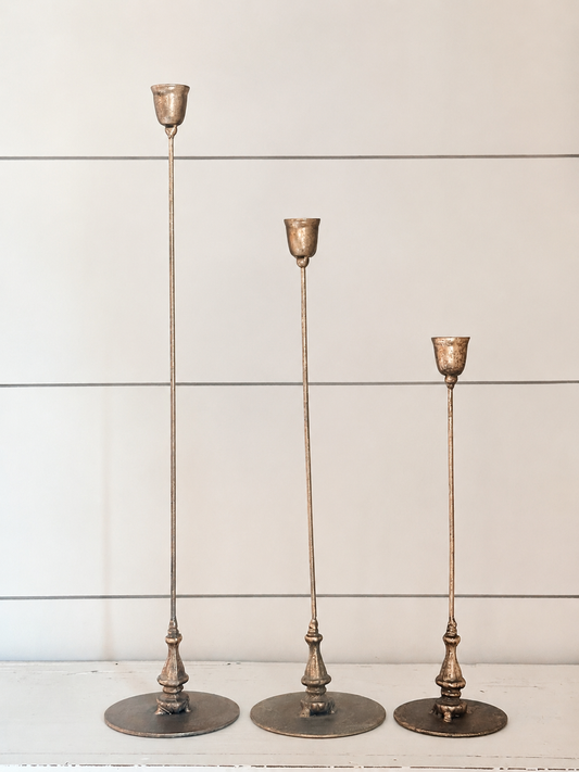 Slender Antique Gold Candle Holders