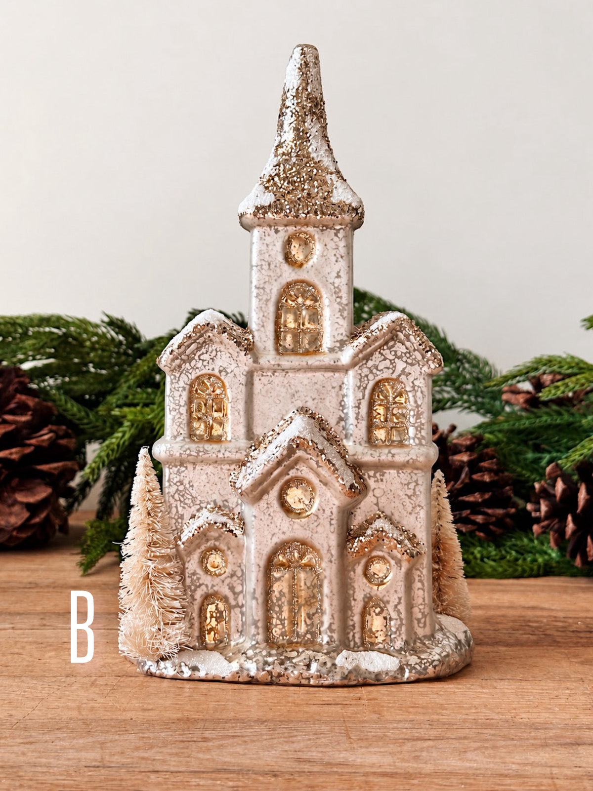 Sparkling Mercury Glass Light Up Houses