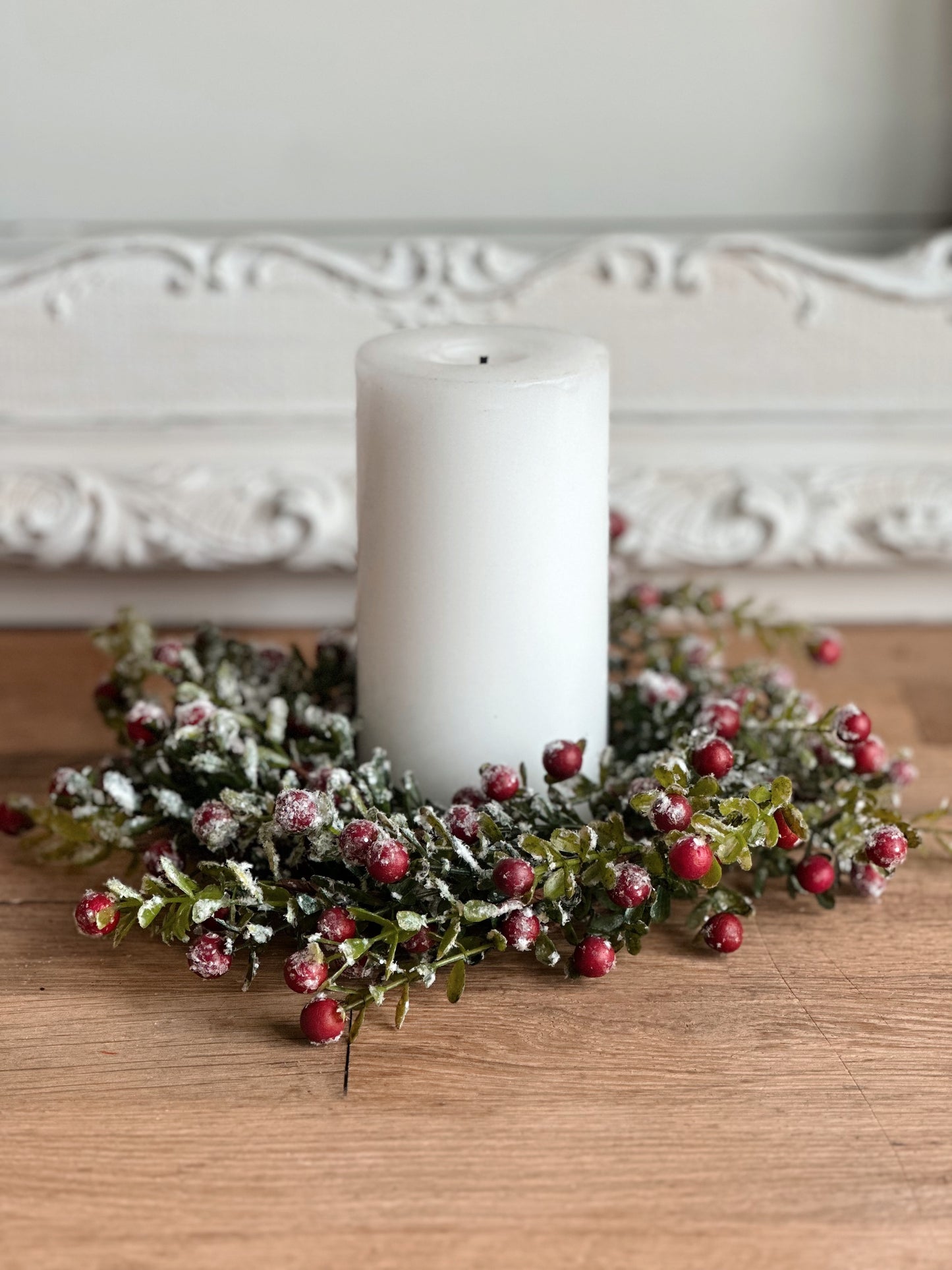 Glittered Snowy Berry Candle Ring