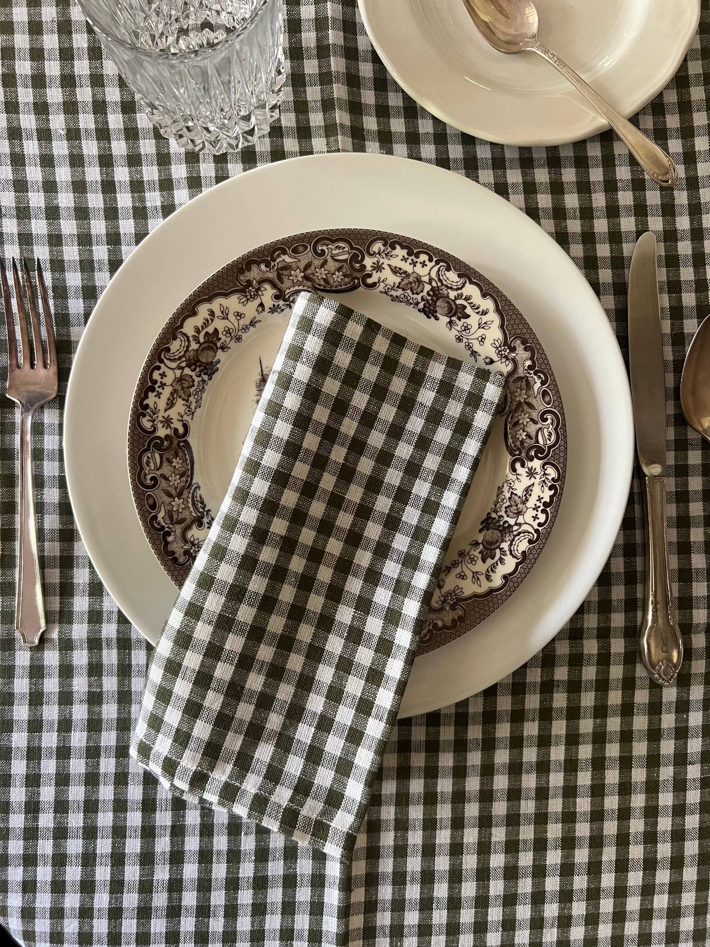 Linen Olive Gingham Table Runner