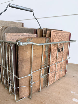 Collection of 35 Vintage & Antique Books in a Vintage Wire Basket
