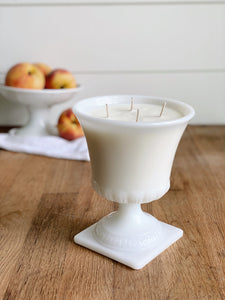 Hand Poured Peach Marmalade in a Vintage Milkglass Vase