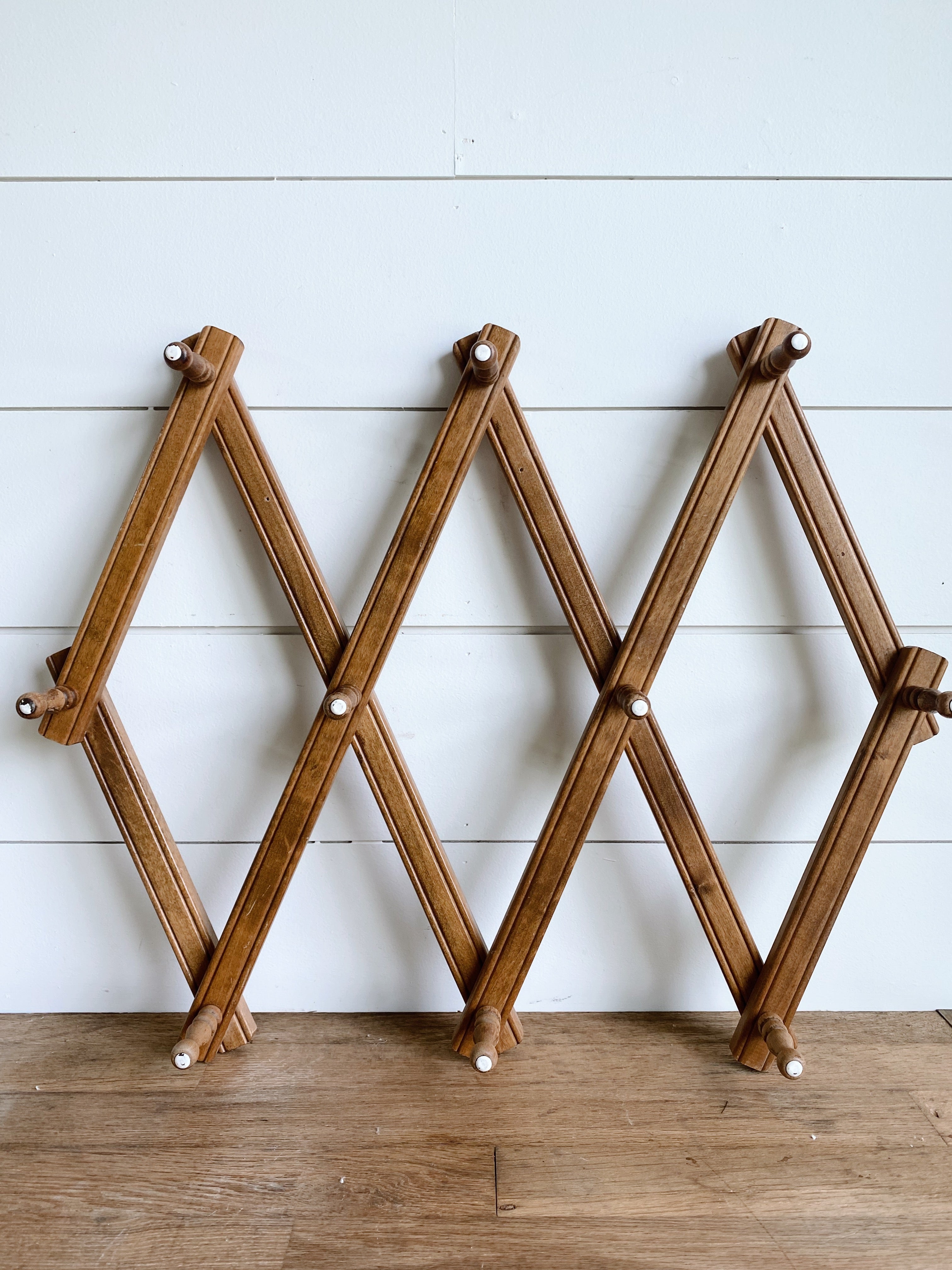 Large Vintage Wood Accordion Peg Rack