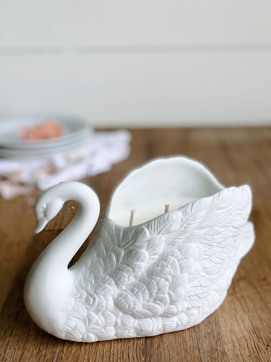 Hand Poured Sea Salt & Freesia in a Vintage Swan Planter