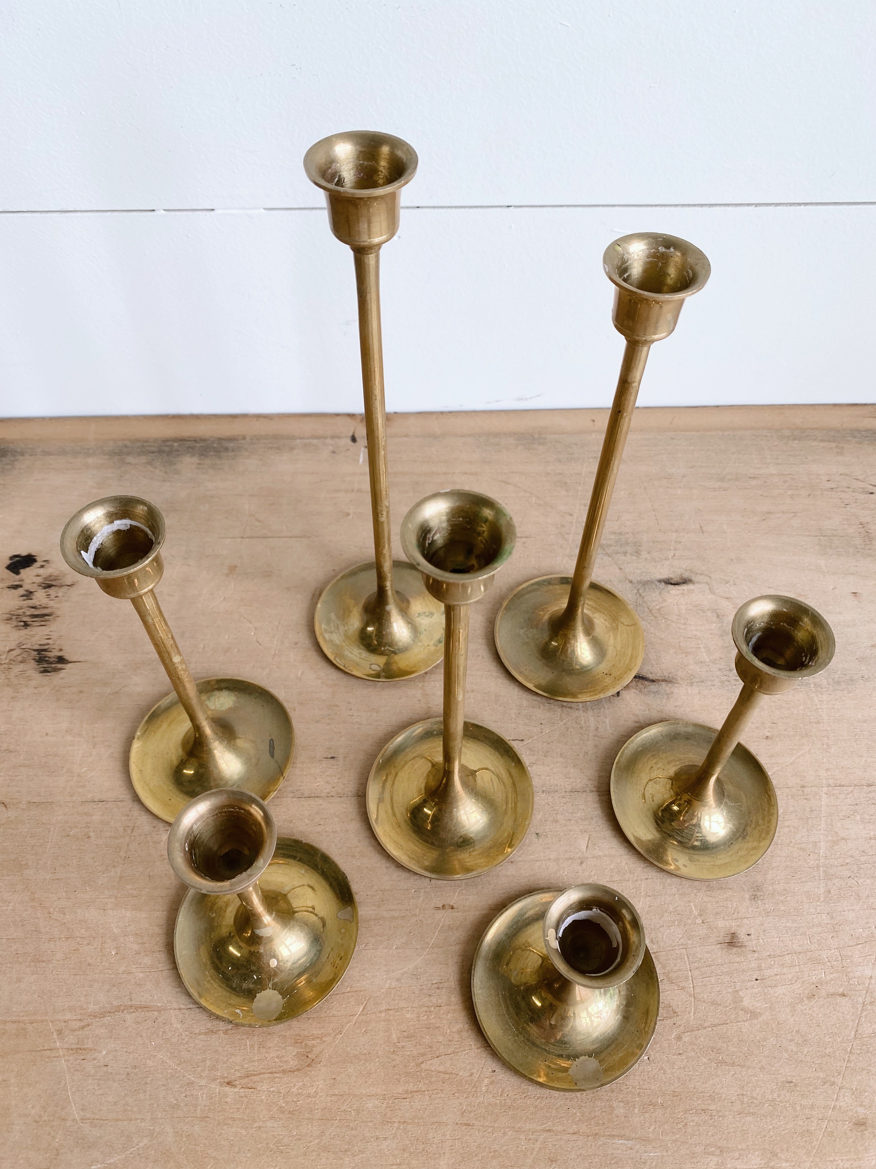 Collection of Petite Brass Candle Holders & Snuffer