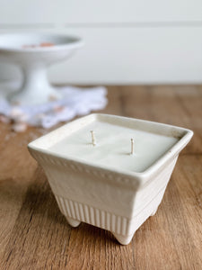 Hand Poured Sea Salt & Freesia in a Vintage Footed Planter