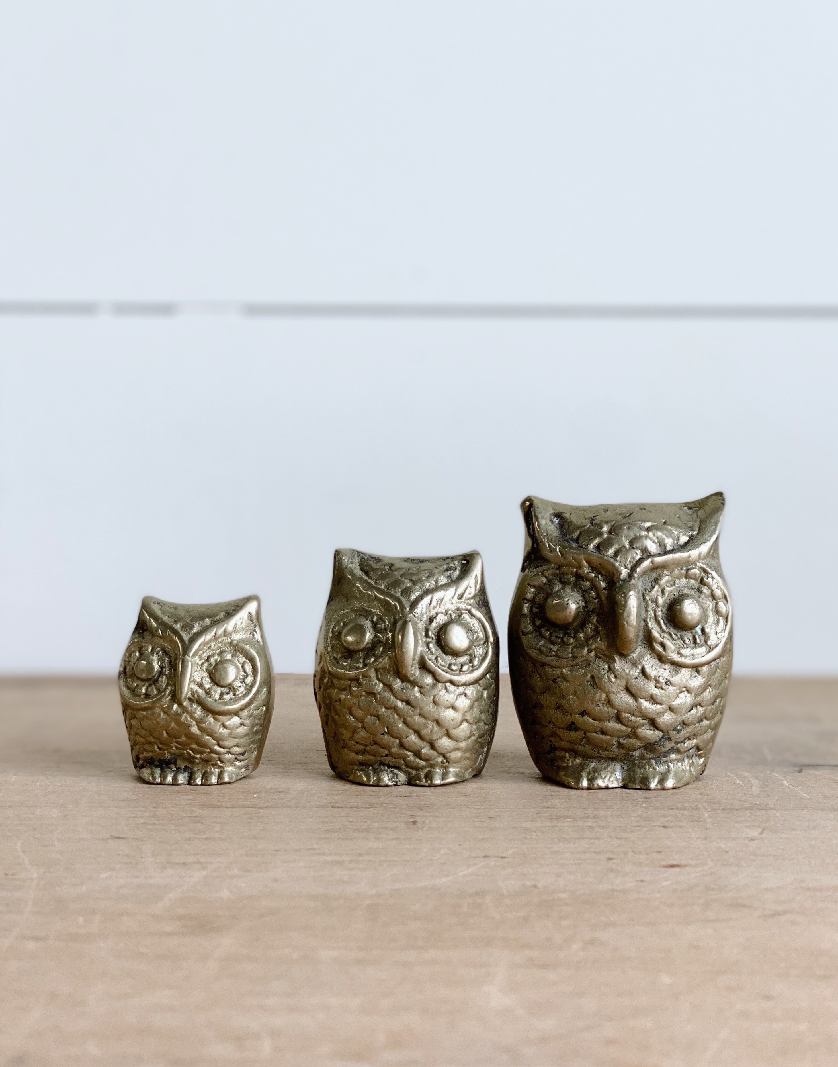 Trio of Vintage Brass Owls